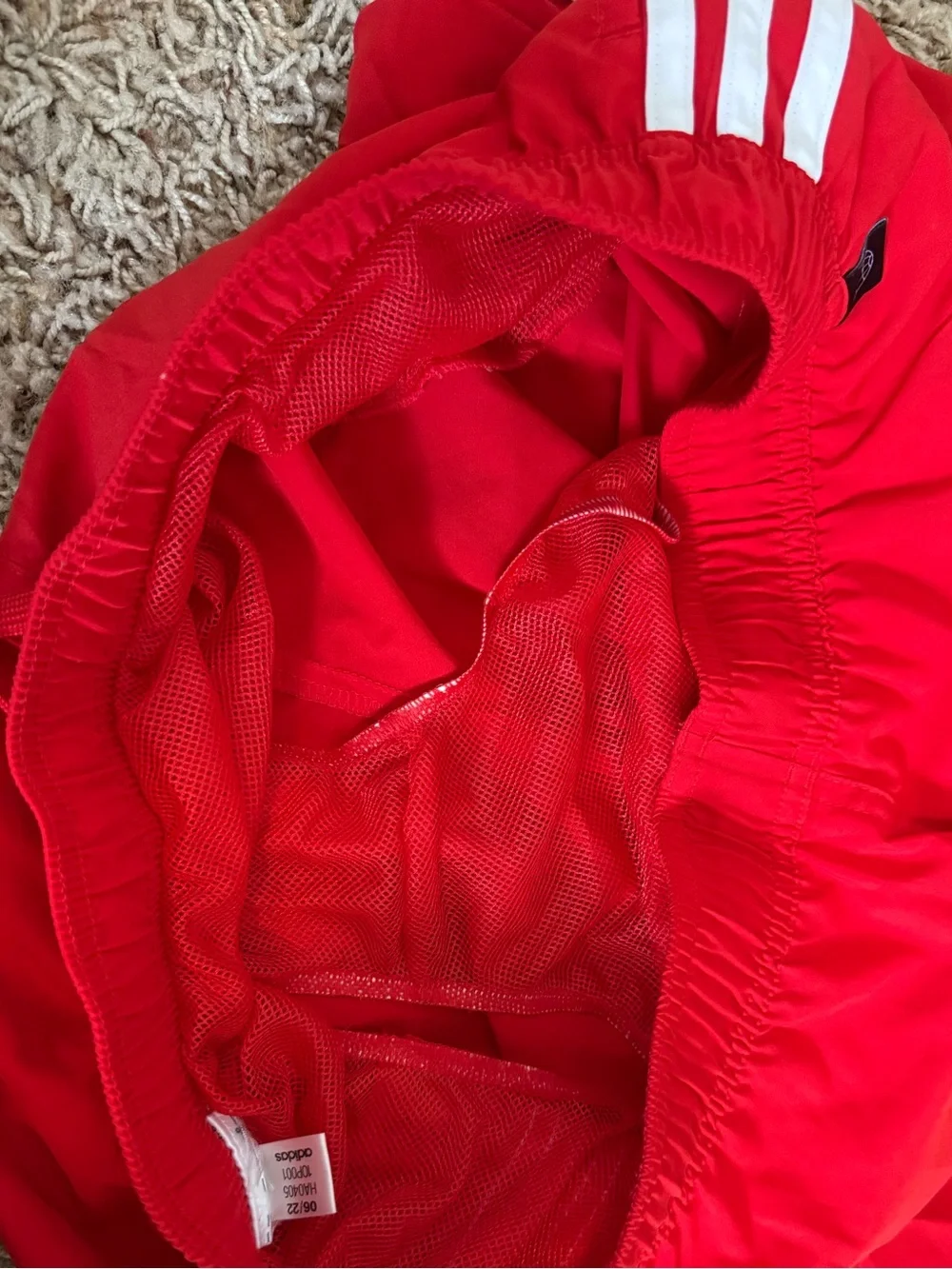 Mens Adidas Red Performance Classic Length 3-Stripes Swim Shorts